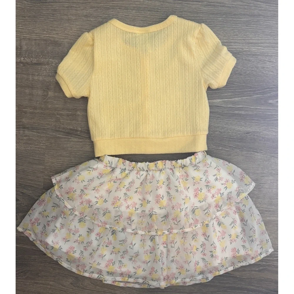 Draper James Girls Yellow Floral Cardigan and Tiered Skirt Set Size 4 5 Kids‎